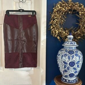 Women’s Marc New York Burgundy Faux Leather & Suede Pencil Skirt Size XS